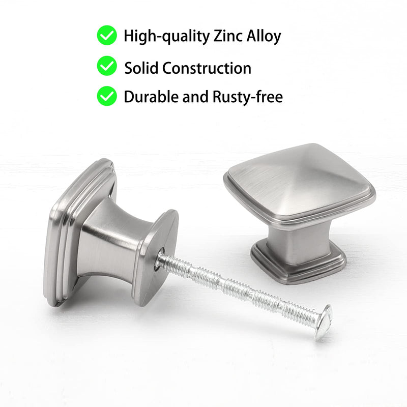 homdiy 5 Pack Kitchen Cabinet Knobs Brushed Nickel Drawer Knobs Silver Solid Square Cabinet Hardware for Dresser Bathroom Satin Nickel Door Handles for Kitchen Cupboard,Zinc Alloy Single Hole Brushed Satin Nickel
