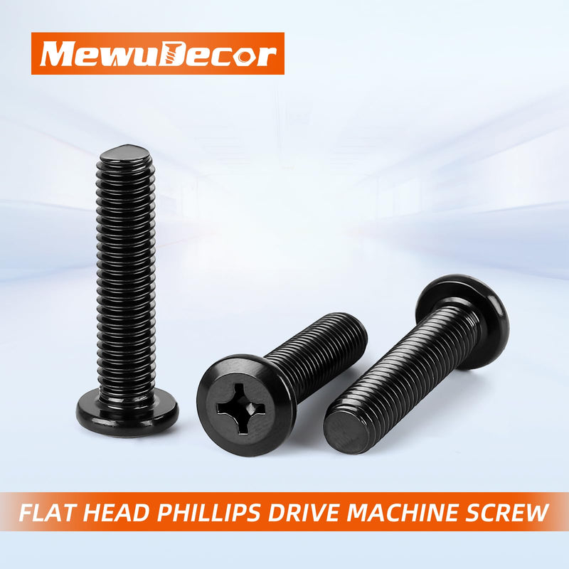 M4-0.7 x 8mm Flat Round Head Machine Screw, Furniture Bolts Countersunk Connector Screws, Stainless Steel 18-8 (304), Black Finish, Fully Threaded, 50 PCS M4-0.7 x 8mm