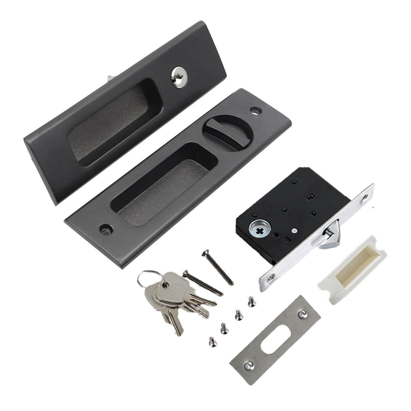 6.3" Privacy Pocket Door Lock Hardware, Sliding Barn Door Lock with Keys,Concealed Recessed Door Handle Door Lock Furniture Hardware Door Locks for Many Scenarios Bathroom, Barn,Bedroom (Black) Black