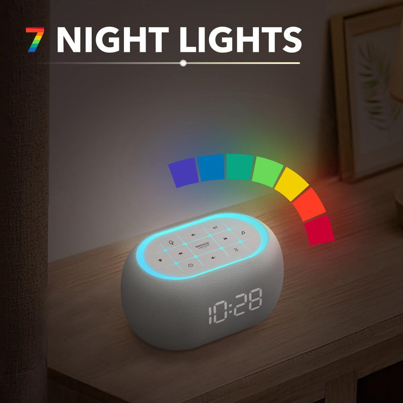 ANJANK White Noise Sound Machine Alarm Clock with Bluetooth Speaker, 21 Relaxing Sounds, 7 Night Lights,0-100% Dimmer/Sleep Timer/30-Level Volume Control,Sound Machine for Kids Adults Sleeping,Bedroom A-grey