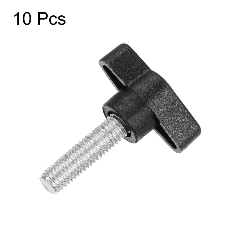 HARFINGTON 10pcs Wing Knobs M8 x 30mm Male Thread Plastic Tee Stud Knobs T Threaded Handles Hand Clamping Tightening Thumb Screws Thumbscrew, Black