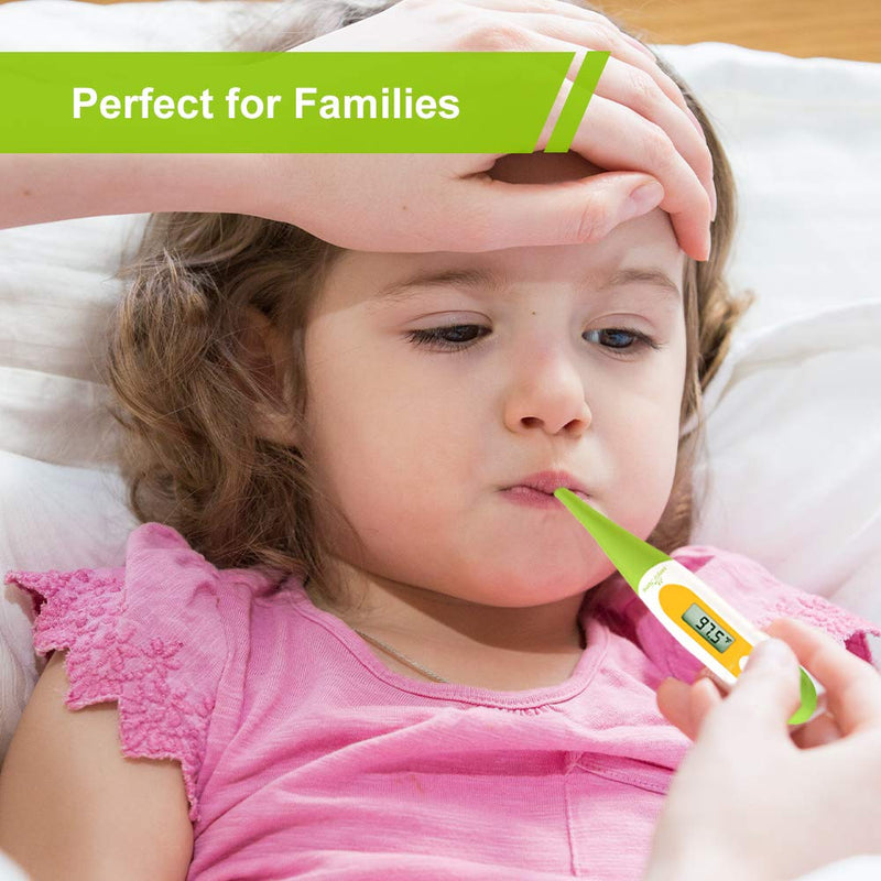 Digital Oral Thermometer for Adult and Kid, Easy@Home Accurate Fast Reading Body Temperature Thermometer for Oral and Underarm Measurement with Fever Alarm，EMT-021B-Green Green