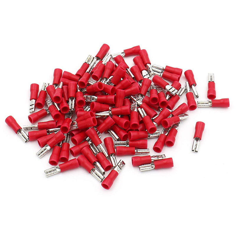 Baomain 0.11" Red Female Insulated Spade Wire Connector Electrical Crimp Terminal 18-22 AWG 2.8 x 0.5mm (100PCS) 100