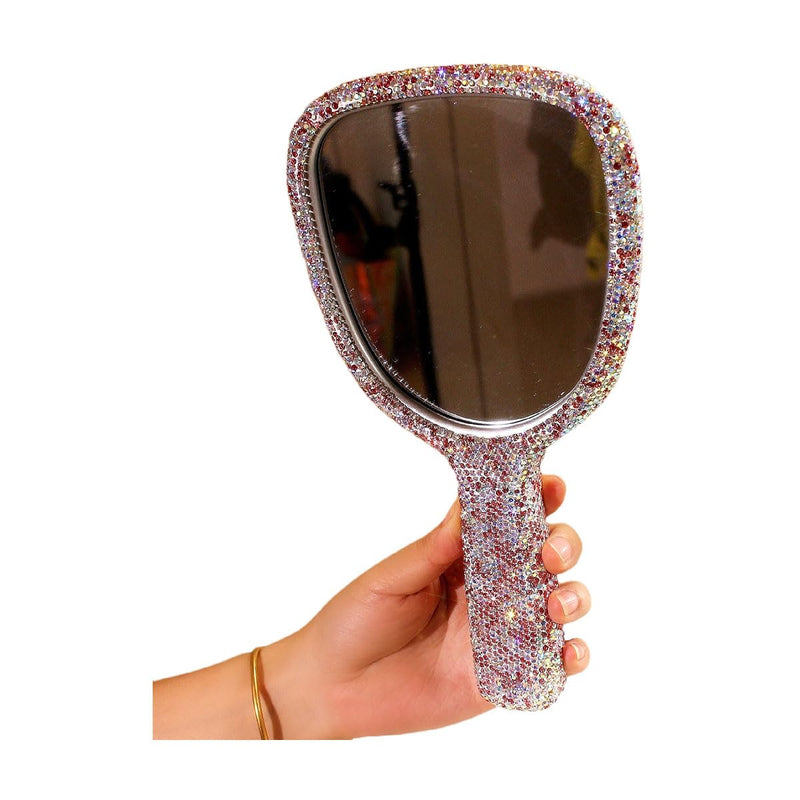 Bling Bling Handheld Mirror - HD Portable Compact Makeup Mirror with Rhinestone Accents - Luxury Desktop Cosmetic Mirror Gift (Pink) Pink
