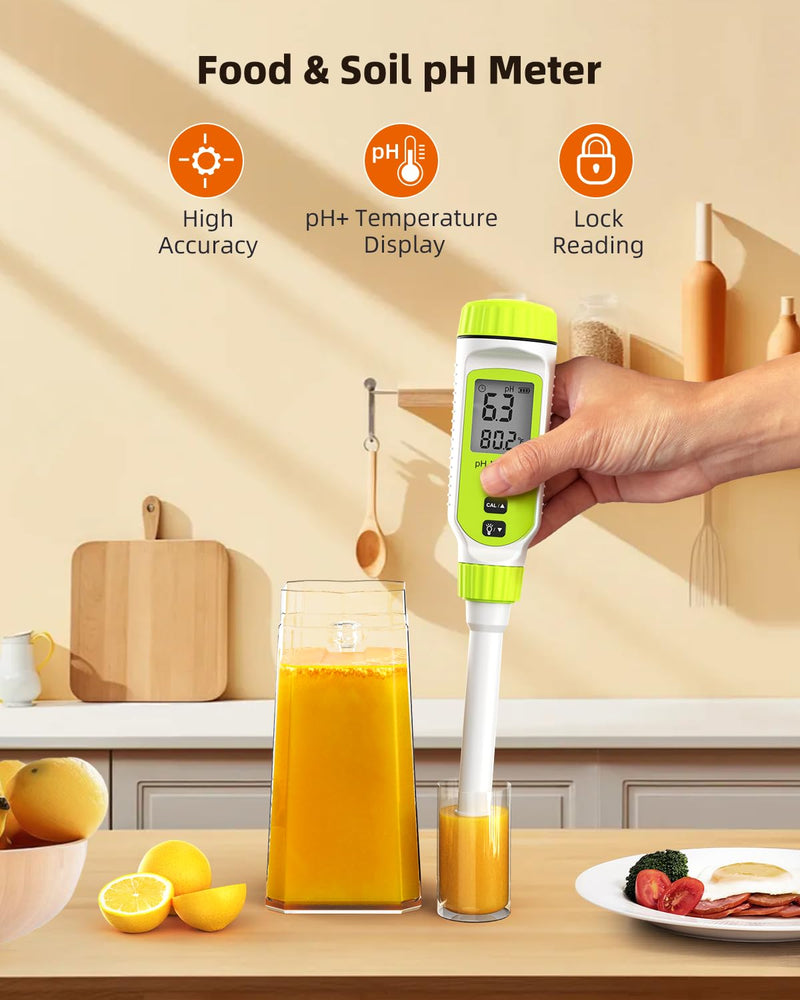 Tadeto Multifunctional Digital pH Meter for Food, High Precision Garden Soil pH Test Kit with LCD ℃/℉ Display for Plant/Solution, Water and Food pH Tester for Meat, Bread, Cheese,Water, Pool Green
