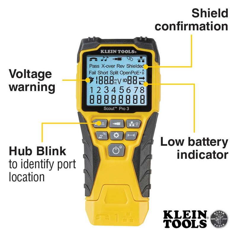 KLEIN TOOLS VDV501-851 Cable Tester Kit with Scout Pro 3 for Ethernet / Data, Coax / Video and Phone Cables, 5 Locator Remotes Starter Kit