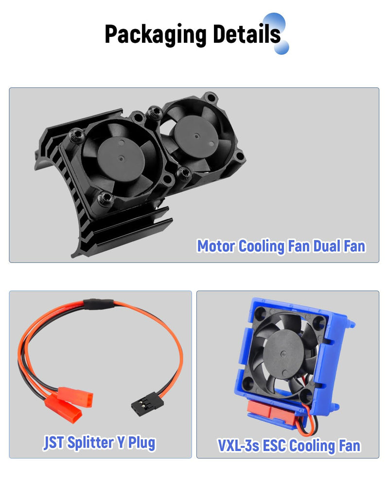 VXL-3s ESC Cooling Fan and Motor Dual Fan, Fit for 1/10 Traxxas Slash 4×4 VXL/Rustler 4X4 VXL/Stampede 4X4 VXL/Hoss 4×4 VXL/Velineon VXL 3s Cooling Fan, Black