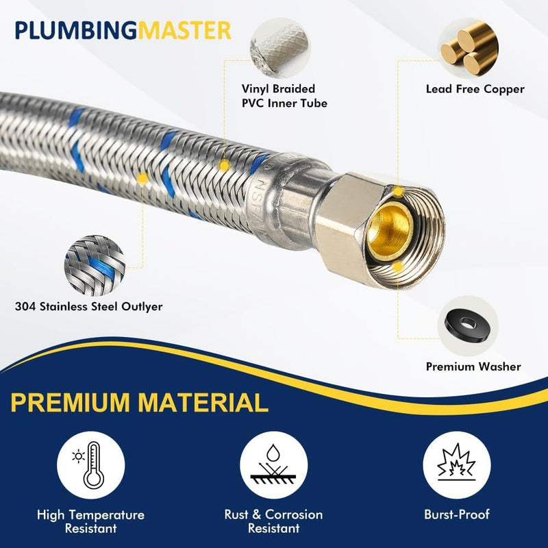 10 Pcs 12 Inch Faucet Supply Conector Extension, 3/8 OD Comp (Male) x 3/8 Comp (Female) Supply Line，Faucet Hose for Kitchen Bathroom 10 12inch 10pcs