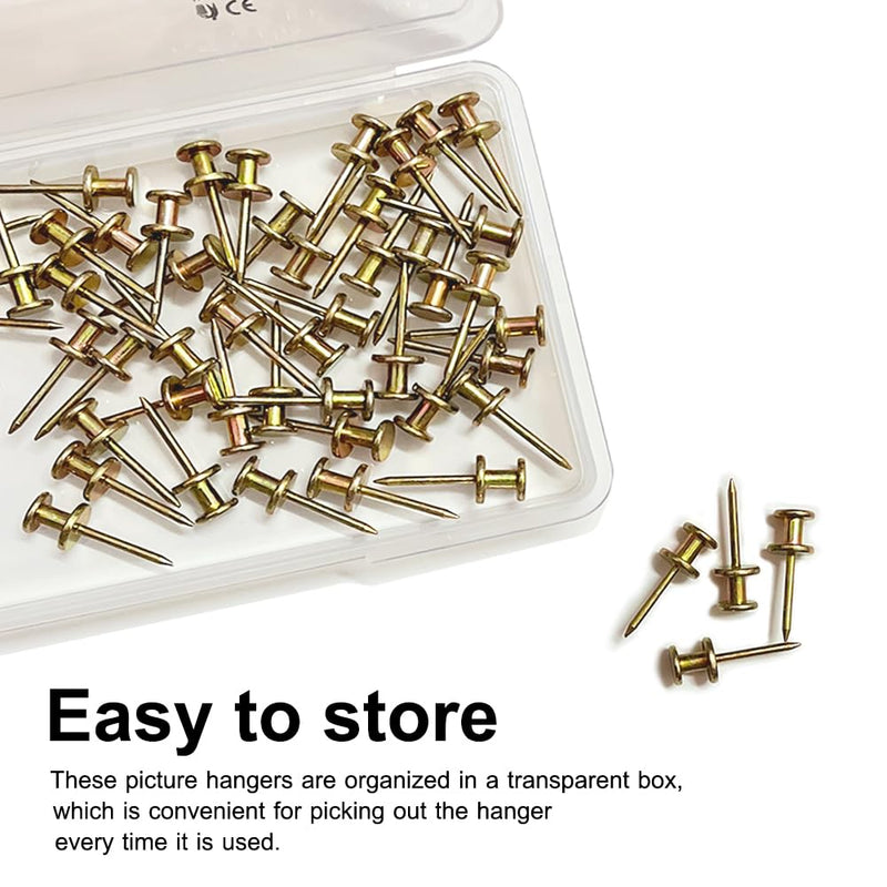 Double Headed Picture Hangers(20lbs-50pcs), Picture Hanging Nails, Thumb Tacks for Wall Hanging, Wall Nails for Hanging, Professional Plaster Picture Hooks for Wooden Wall or Drywall
