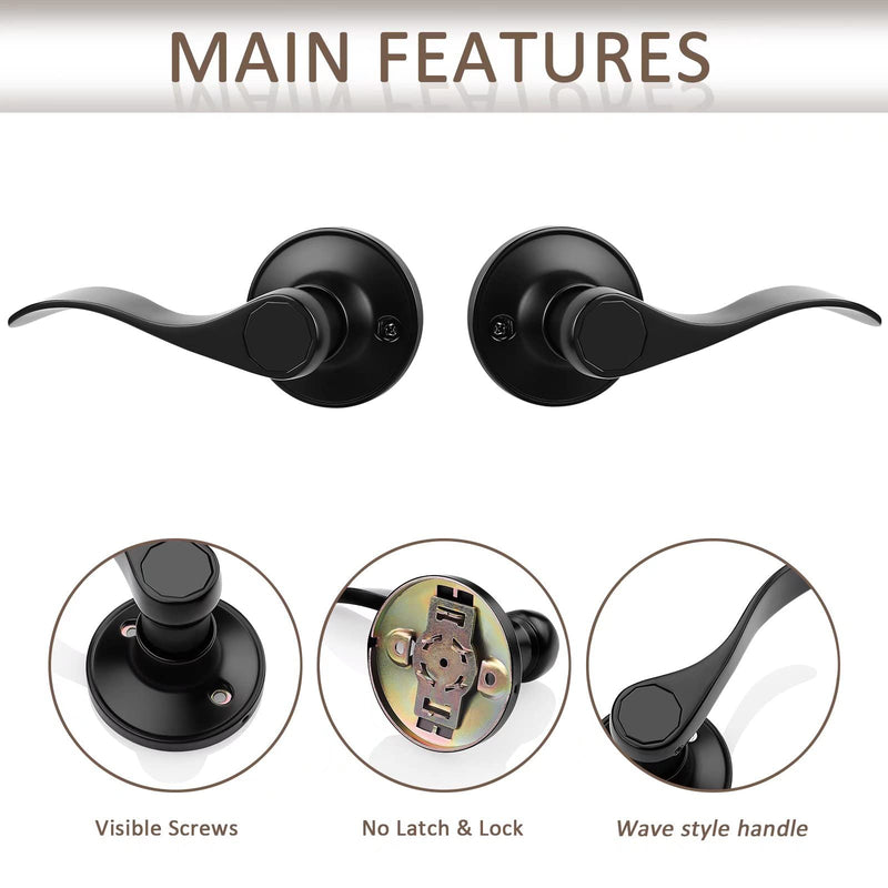Probrico 20 Pack Dummy Door Lever Wave Style Door Handles Right and Left Hand, Non-Turning Single Side Pull Only Lever Set with Black Finish, for Laundry Room, Hallway, Closet 10 Pairs