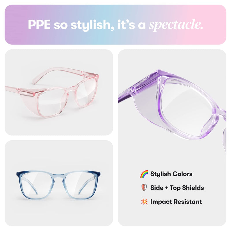 Stoggles Square Z87.1 Certified Polycarbonate Safety Glasses, Scratch & Shatter-Proof, Blue-Light & UV Blocking Lens, Top & Side Shields, Anti-Fog Dip Coated, Durable, Protective & Stylish Eyewear Medium Lilac