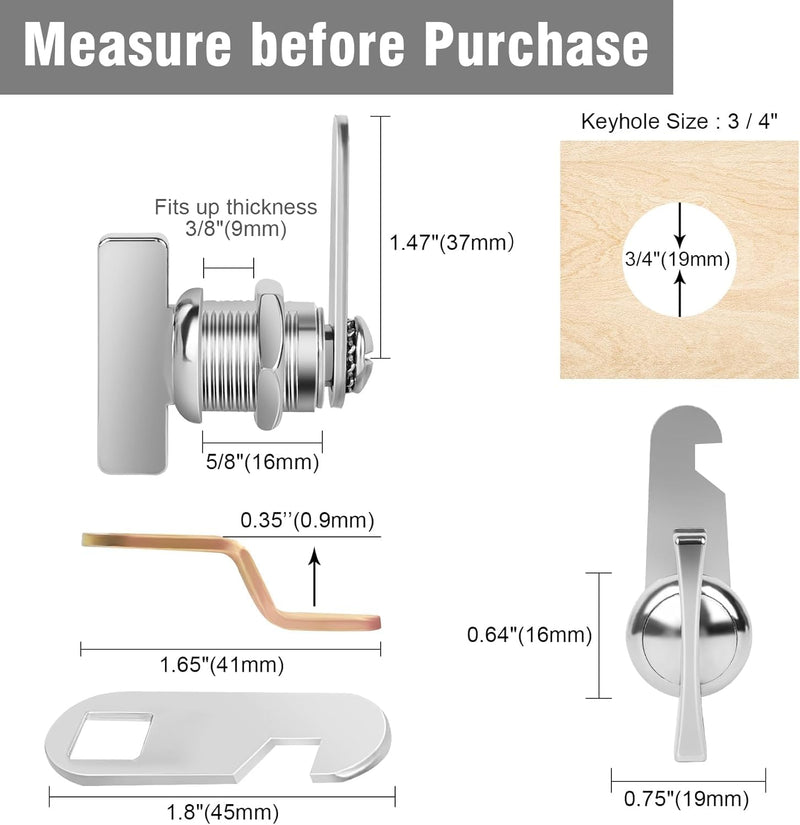 Thumb Cam Locks, 10Pcs 5/8“ RV Locks for Storage Door, Compartment Door, Thumb Operated Locks Keyless Non-Locking Locks Fits on Vehicles, Files Drawers (5/8 Inch 10Pcs) 5/8 Inch 10Pcs