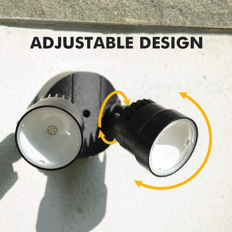 LUTEC P6221B 2000 Lumen 18 Watt LED Dual-Head Floodlight Outdoor, Switch Controlled Waterproof Exterior Security Wall Light for Patio, Garden,Yard-Black 1 Pack Black