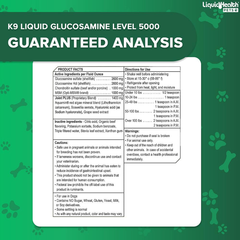 LIQUIDHEALTH Pets K9 Level 5000 Glucosamine Chondroitin for Dogs & Puppies & Joint Purr-Fection Hip & Joint Glucosamine Drops for Cats & Kittens - Pet Supplement Bundle for Joint Health & Mobility - PawsPlanet Australia