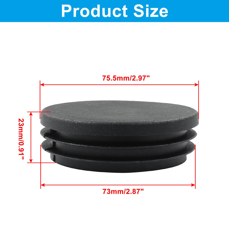4 Pack 3 Inch (76mm) Round Plastic Hole Plugs, Black Pipe Tubing End Cap for Round Metal Tube Diameter: 3" 4 Pcs