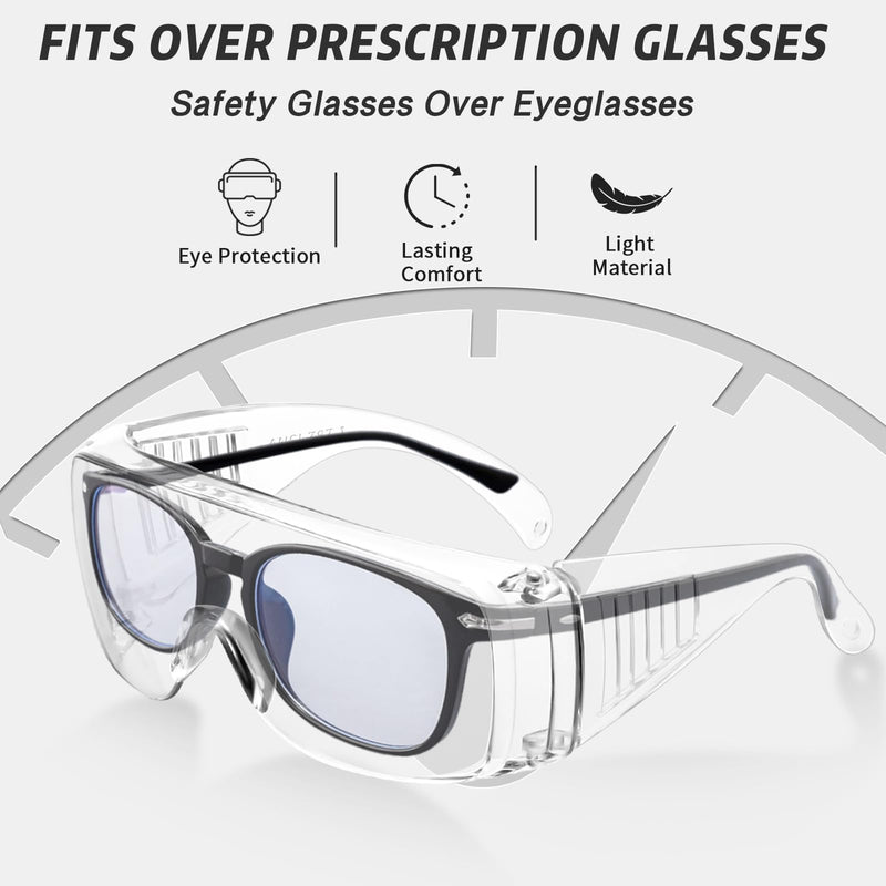 Safety Glasses Over Eyeglasses with Anti-Fog and Scratch Resistant ANSI Z87 Safety Goggles Over Glasses 177-12pc Clear