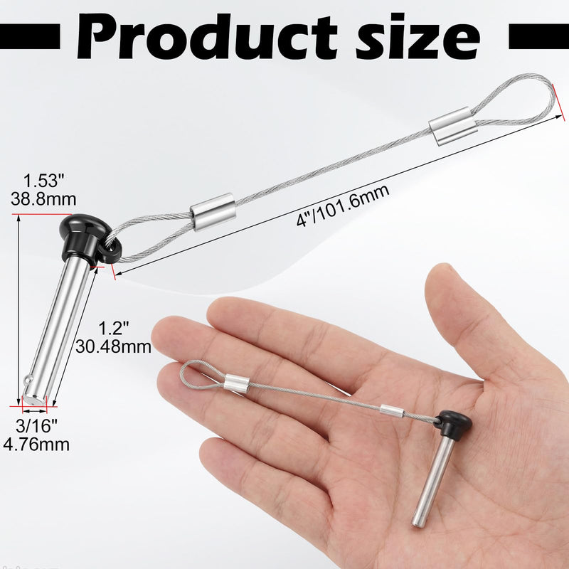 8 Pcs Boat Bimini Top Pins 3/16 Inch Black Quick Release Pull Pins Stainless Steel with Lanyard for Boat Bimini Top Ball Socket Deck Hinges and Marine Hardware