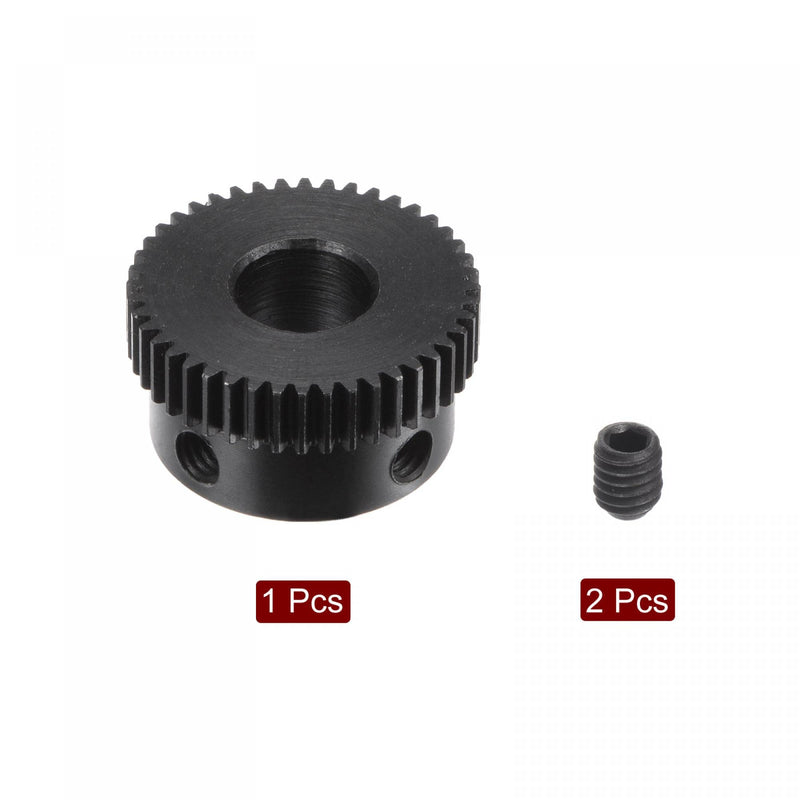 uxcell Pinion Gear Set, 45# Carbon Steel Motor Rack Spur Gear with Step Black, 0.5 Mod 44T 8mm Bore 23mm Outer Dia, M4 Set Screws Included