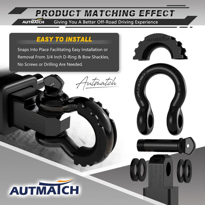 AUTMATCH D Ring Shackle Isolators Washers Kit - 2 Rubber Shackle Isolators with 8 Washers, Fits 3/4 Shackles Protect and Prevents Rattling, Shackle Cover Black 3/4 Shackle Isolator & Washer