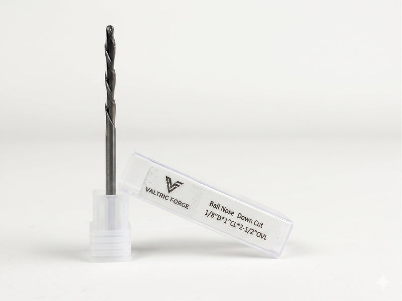 1/8" Down Cut Ball Nose CNC Router Bit, 1/8" Shank, 1" Cutting Length, 2.5" OVL, Solid Tungsten Carbide End Mill for 3D Carving Woodworking