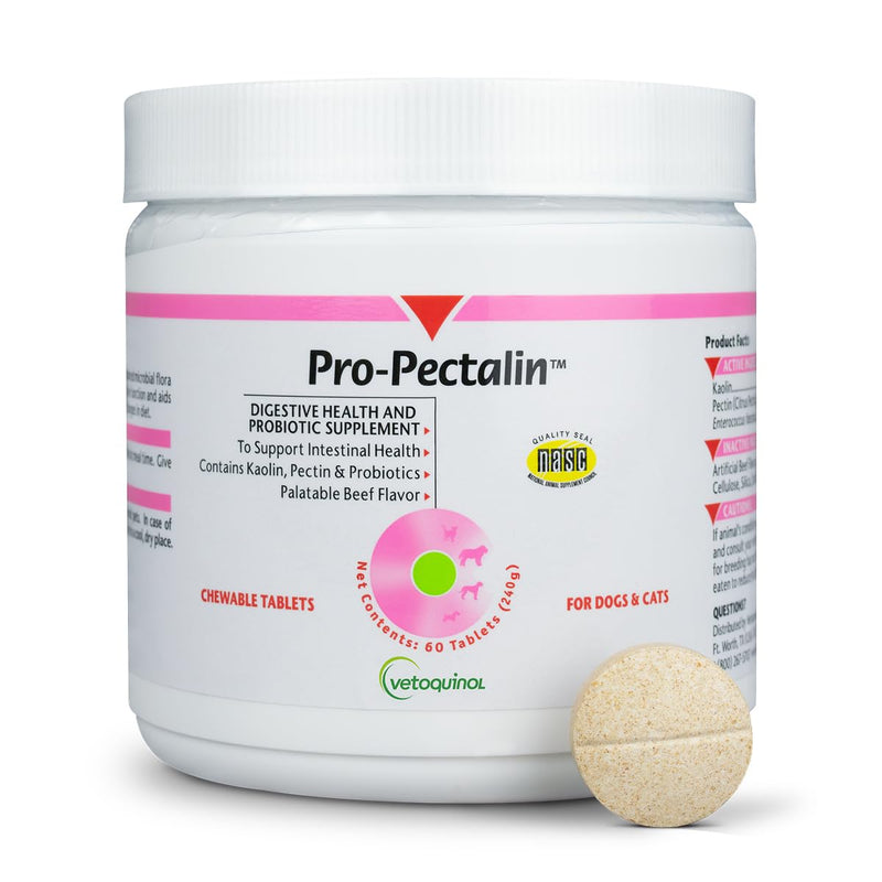 Vetoquinol Pro-Pectalin - Supports Digestive System & Stool Firmness for Dogs & Cats - Chewable Probiotic Supplement for Intestinal Support - For All Breeds - 60 Count 60 ct