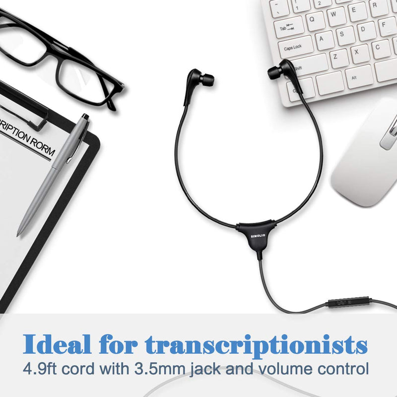 SIMOLIO Stereo Headset with Mic, Light Weight Stethoscope Transcription Headset with Volume Control and Soft Memory Foam Ear-Tips, 4.9FT Audio Cord, 3.5mm Plug Wired PC Headphones, SM-901M