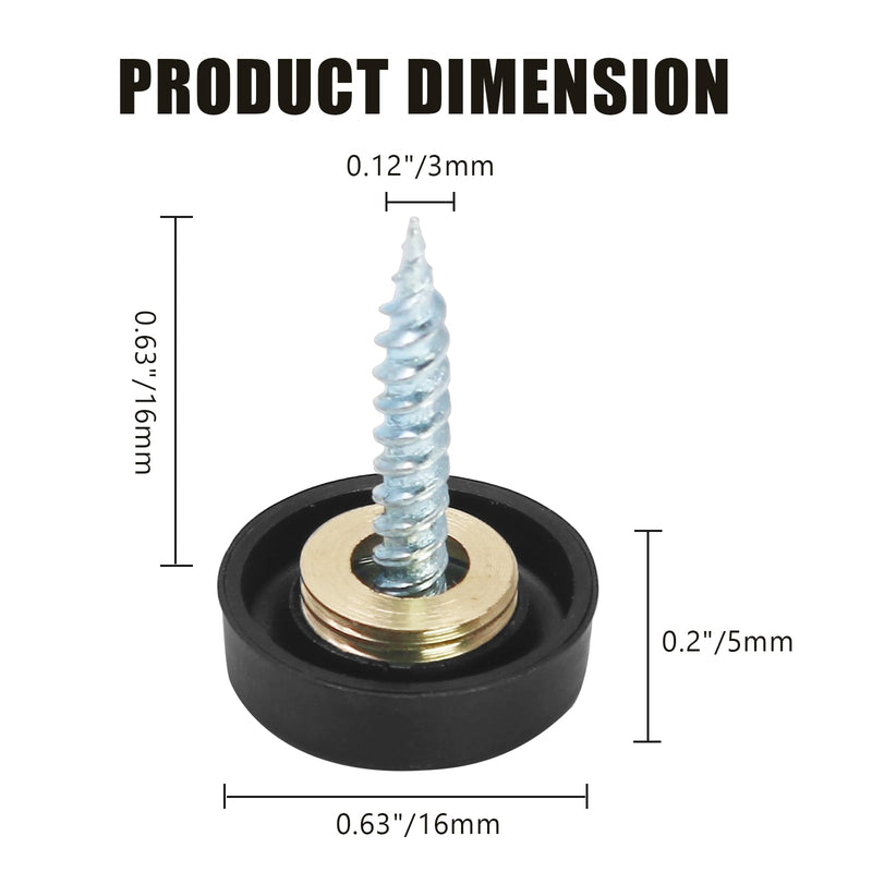 20 PCS Screw Covers Caps, 16mm/0.64" Dia Decorative Mirror Screws Cap Nails, Stainless Steel Sign Holder Advertising Nails Fasteners Cover Nails(Black) Black