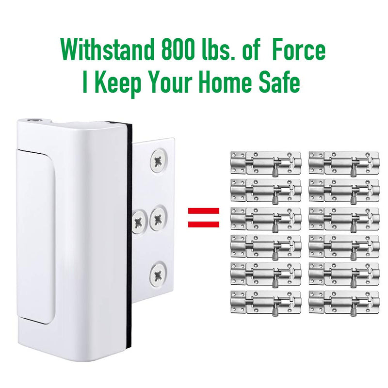 Home Security Door Reinforcement Lock Upgraded Front Door Locks for Kids Safety Withstand 800 lbs Metal Child Proof Door Latch Lock for Inside Door Top Extra Flip Lock High Deadbolt Lock Home Defender 1 White