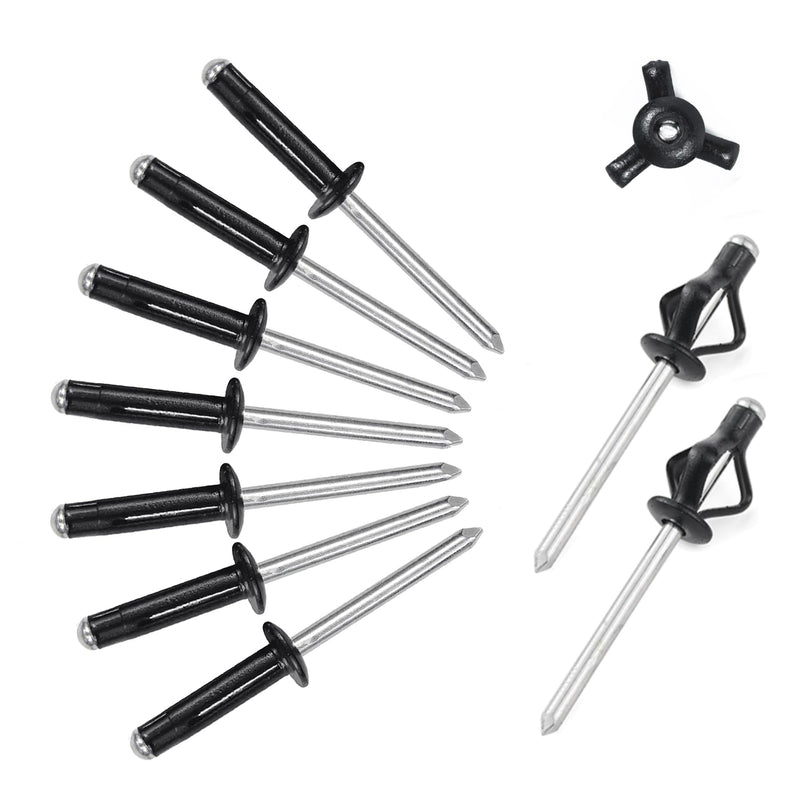 3/16" x 3/4" Tri-Fold Rivets Assortment - 60Pcs,Black Tri-fold Exploding Pop Rivets Solid Aluminum Tri Grip Rivets Bulb Style Rivets for Kayak Marine Boat 3/16"x3/4" Black