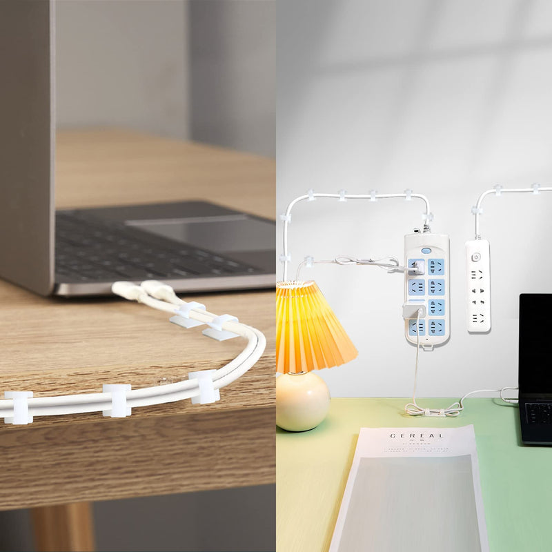 XHF 5/8” Adhesive Cord Clips White 60pcs, Cable Management Staples for Under Desk, Car, Wall, TV, PC, Ethernet 5/8"-60PCS
