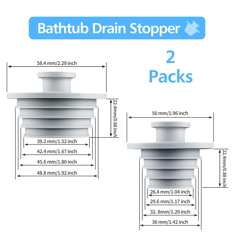 Bathtub Stopper 2pcs Sink Stopper Tub Plug Bathroom Shower Drain Plug Silicone Bathtub Drain Plug Tub Drain Stopper Washbasin Stopper Gray large+small
