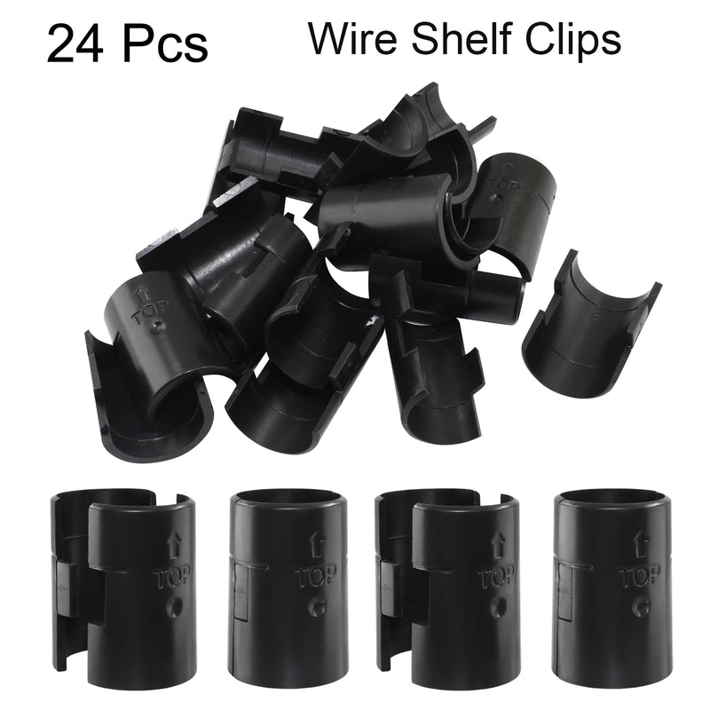 Hordion 24Pcs Wire Shelf Clips, Plastic Shelf Lock Clips for 1 Inch Post- Shelving Sleeves Replacements, Shelves Accessories for Wire Shelving System (Black) 1 inch+24pcs