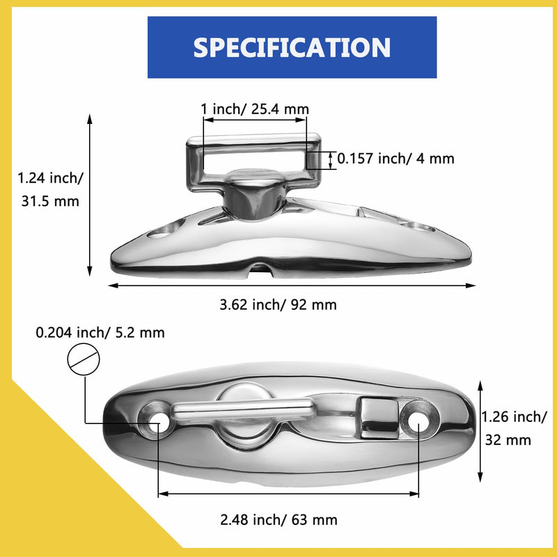 Boat Bimini Top Swivel Deck Hinge for Straps, 360 Degree Swivel Quick Release Boat Fender Hanger 316 Stainless Steel, 3.62-inch Length, Include Screws (Pack of 2) 3.62-inch(92 mm)