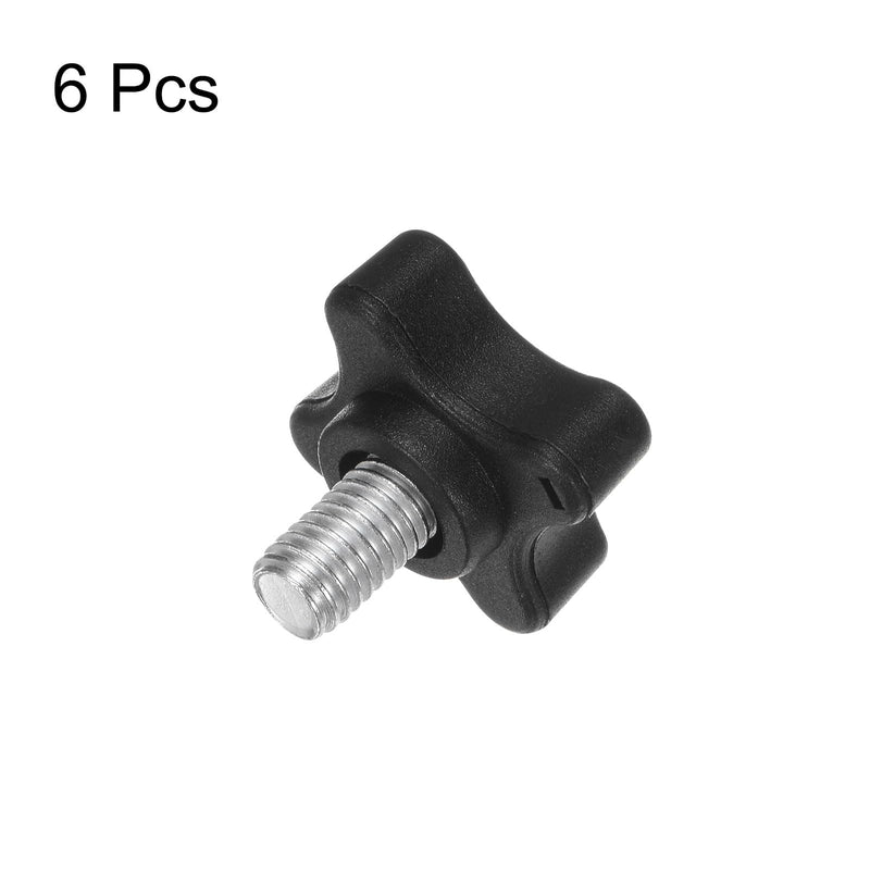HARFINGTON 6pcs Star Clamping Knobs M8 x 12mm Metric Male Thread 32mm 4-Point Plastic Head Threaded Stud Knob Hand Tightening Thumb Screw Jig Handle, Black M8 x 12mm x 32mm
