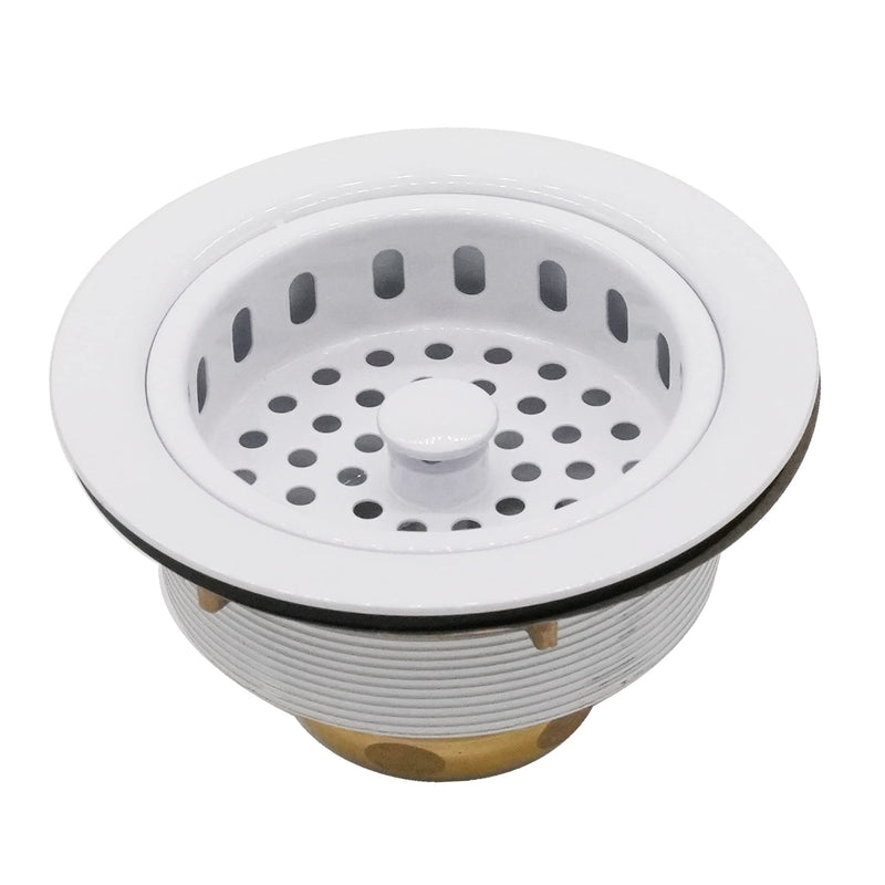 Westbrass CO2196-50 Combo Pack 3-1/2" Post Style Large Kitchen Sink Basket Strainer and Extra-Deep Collar Kitchen Sink Waste Disposal Flange with Stopper, Powder Coat White