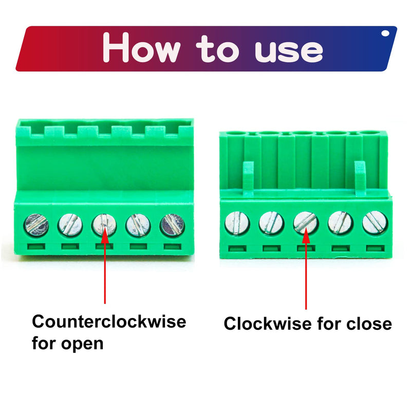 Tcenofoxy 5.08mm Male & Female 2/3/4/5/6/7/8/9/10/11/12/13/14/15/16/18/20/24 Pin Phoenix Connector No Soldering Green PCB Screw Terminal Block Connector (4Sets 5.08MF-3Pin) 5.08MM-3P-4Sets