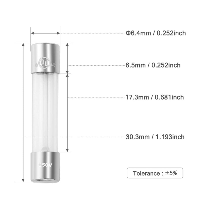 Chanzon(Pack of 20Pcs) UL Listed 6x30mm 10A 250V/125V 10 Amp Glass Fuses Fast Blow Cartridge Tube Fuse f12al 125 V / 250 V (6.4mmx30.3mm) 6x30mm without lead