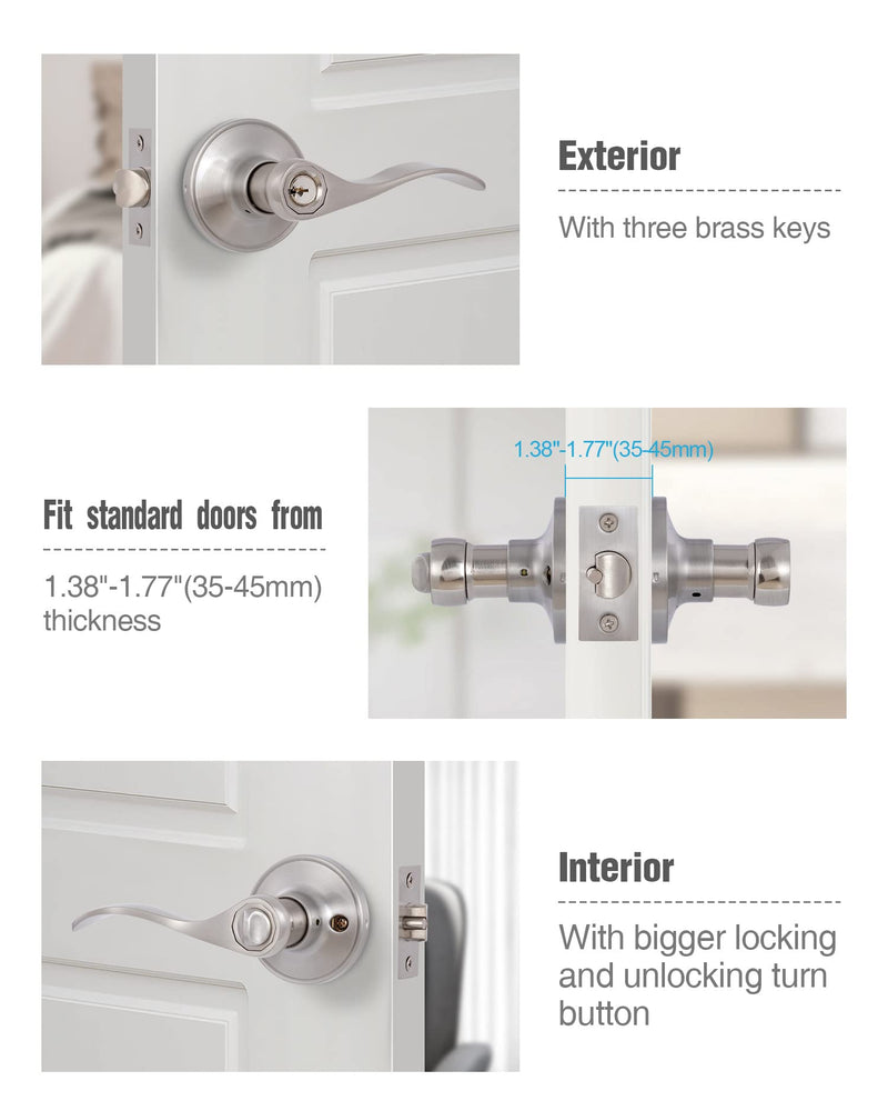 Door Levers Interior Keyed Difference Entry Front/Bedroom Door Handles for Left and Right Opened Door with Lock and Keys Set in Satin Nickel 1 Satin Nickel Keyed Difference
