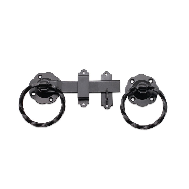 Infinity Decor 6” 150mm Heavy Duty Twisted Ring Gate Latch Lock Set in Black/Zinc Finish for Wooden Garden Gate, Sheds Door, Barn & Garage Gates (Black)