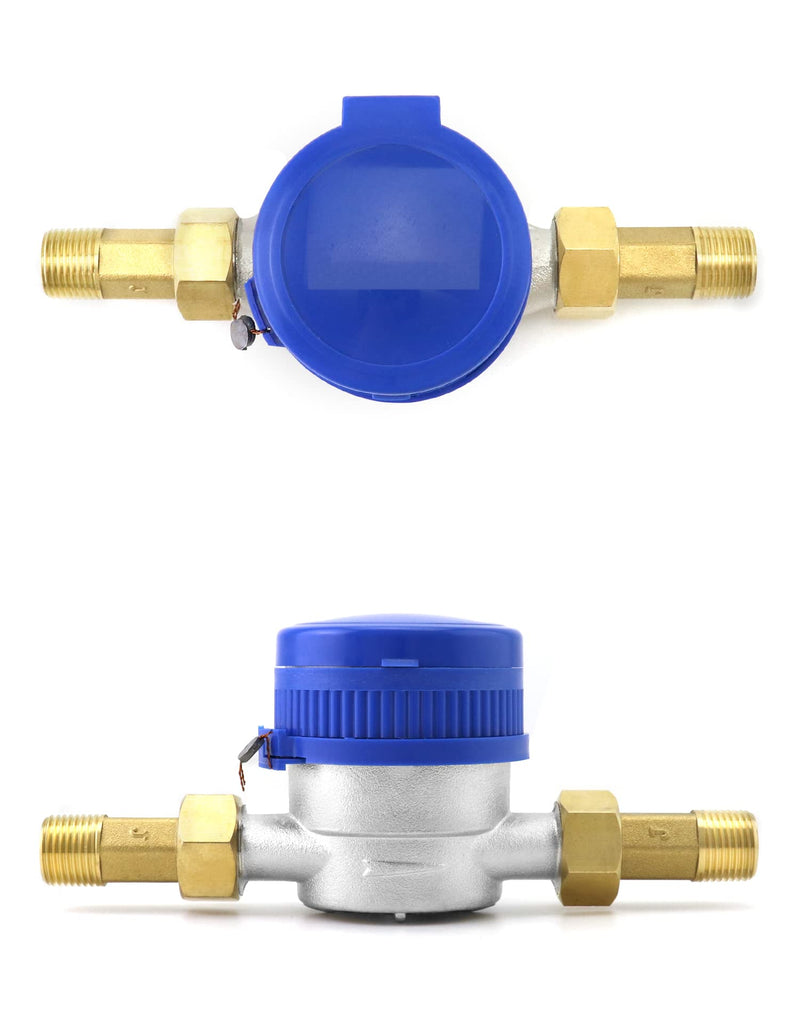 QWORK Water Meter, 1/2" NPT 304 Stainless Steel Cold Water Flow Meter with Pulse Output, for Garden and Home Use, Includes 2 pcs 1/2"NPT Thread Adapter 1 Pack - NewNest Australia
