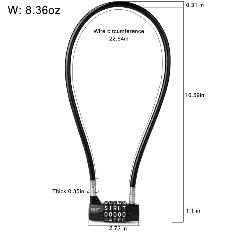 5-Word Resettable Combination Lock, Letter Lock- Home Security Padlock with 8mm Anti-Theft Cable for Garden Gates, Glass Doors, Pool, Refrigerator,Bikes, Gates, Storage (22''(Locking Span 11'')) 22''(Locking span 11'')