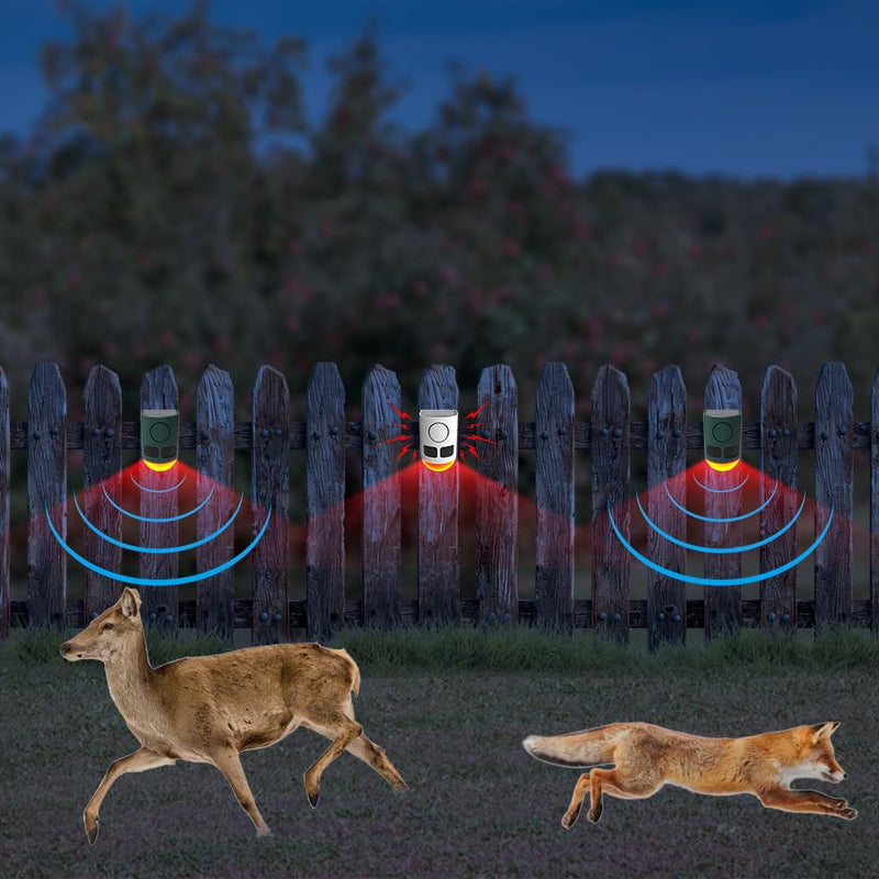 Solar Motion Sensor Alarm Outdoor - 129dB Loud Sound Noise Maker ,Multi-Band high-Frequency Ultrasound Motion Detector ,with Strobe Light， for Yard Farm Garden (2 Pack) 2 pack