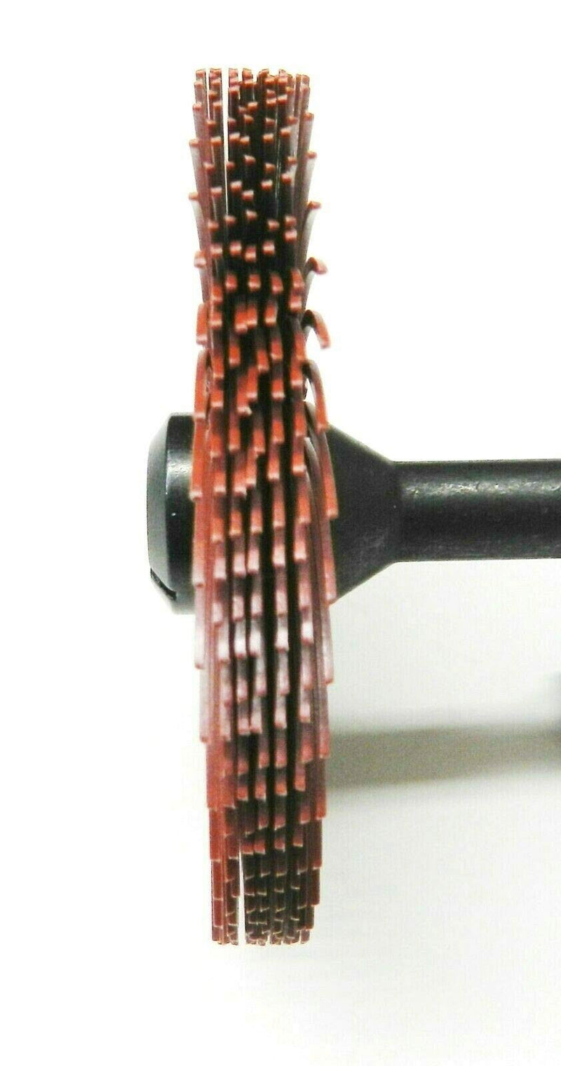 3M Radial Bristle Disc 3" Red 220 Grit with 1/4" Mandrel 6 Brushes and Arbor Set by Jets