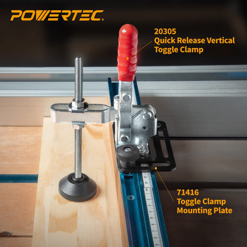 POWERTEC 6" Large Toggle Clamp Foot 4PK with Nuts & Washers, Oversized Stud Clamp Foot Compatible with Toggle Clamps for Table Saw Fence, Drill Press Table, and Woodworking Jigs (71700-P4) Toggle Clamp Foot, 4PK