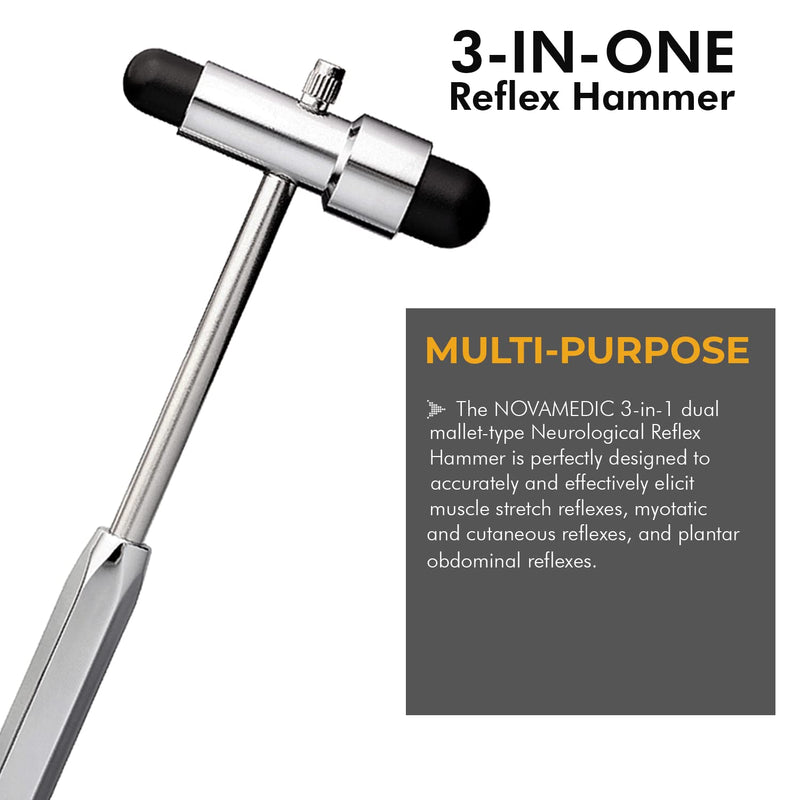 Novamedic NM-3682 5 Pack Buck Neurological Reflex Hammers with Dual Heads and Built-in Brush, 7.5-Inch Medical Reflex Testing Instruments for Doctors, Nurses, EMTs and Medical Students