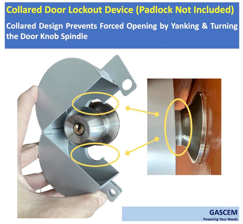 Door Knob Lockout Device (Matt Silver, Padlock Not Included). Door Handle Lock - Prevents Doorknobs from Turning and Access to Keyhole. Childproof Door Knob Cover. Matt Silver