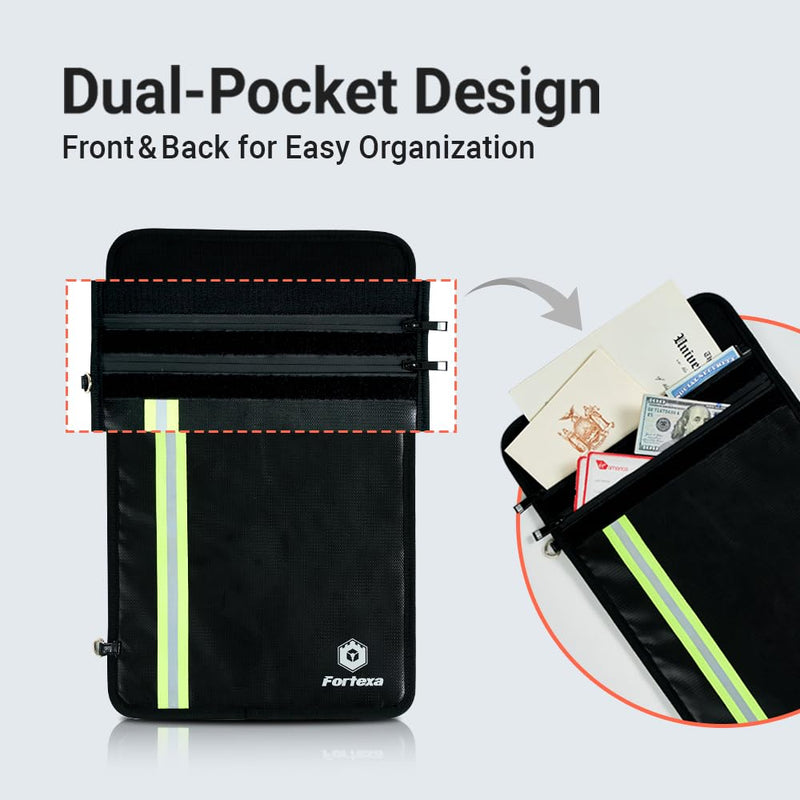 6200°F Fireproof Document Bag (15.75″ × 11.81″) with Adjustable Strap – 12-Layer Important Document Organizer with 2 Pockets for Passport, Cash & Legal Documents – Portable Fireproof Safe Bag
