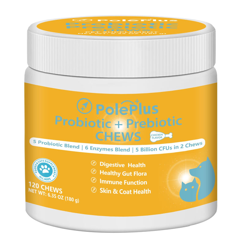Probiotics for Dogs & Cats with 5 Billion CFUs - Gut Health, Firm Stool, Gas Relief, Immune Support, 120 Chews, Chicken Flavor