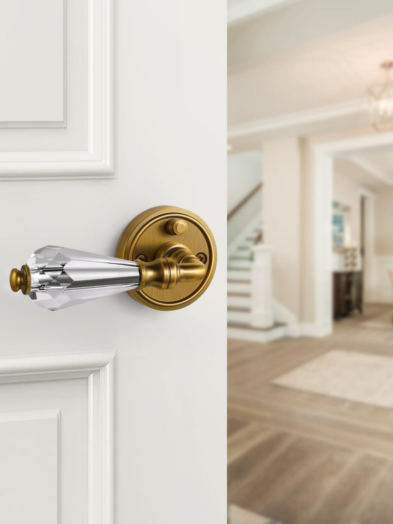 1 Pack Antique Brass Glass Door Lever Privacy Crystal Door Levers Door Lever Interior Door Handle for Bedroom and Bathroom,Zinc Alloy 1