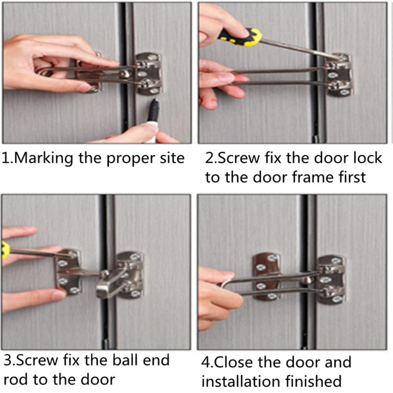 szhdxsy 4 Pcs Home Security Door Lock, Swing Bar Lock, Front Door Locks for Kids, Home Reinforcement Lock, Black